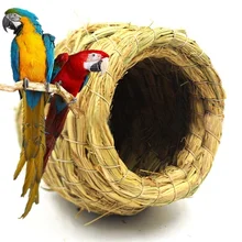 Nido de ave de paja natural hecho a mano/casa de pájaro paloma nido de loros cálido para mascota dormitorio patio jaulas de pájaros Adorno