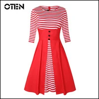 Striped-dress-Womens-Casual-Half-Sleeve-Patchwork-Summer-Ladies-Elegant-Vintage-Rockabilly-Swing-vestido-ropa-de