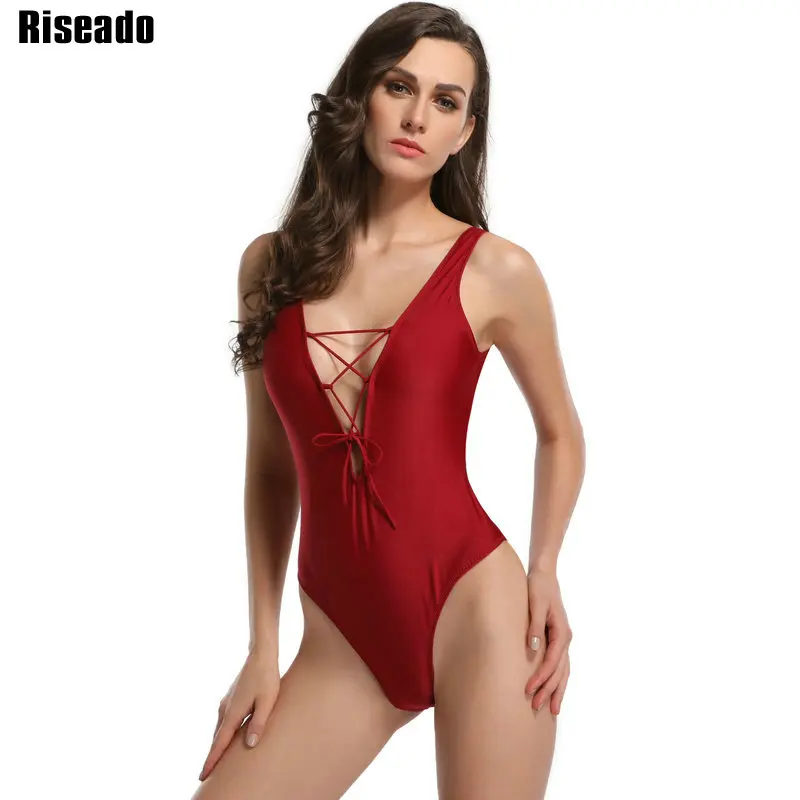 

Riseado New Sexy One Piece Swimsuit Lace Up Swimwear Women 2017 Bathing Suits monokini Summer Beachwear