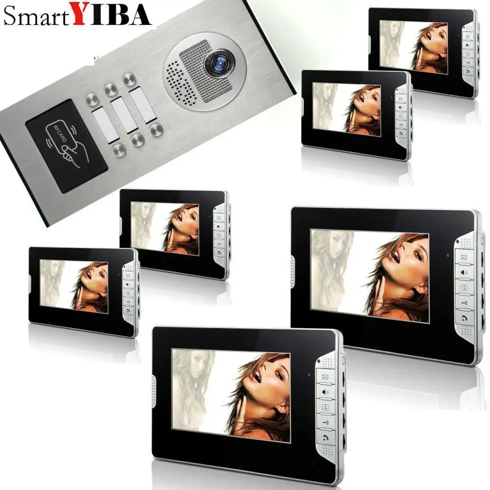 

SmartYIBA 6 Families Door Bell Home Access Control System 7'' 4-Wire Multi-family Multi Apartments Video Door Phone Intercom