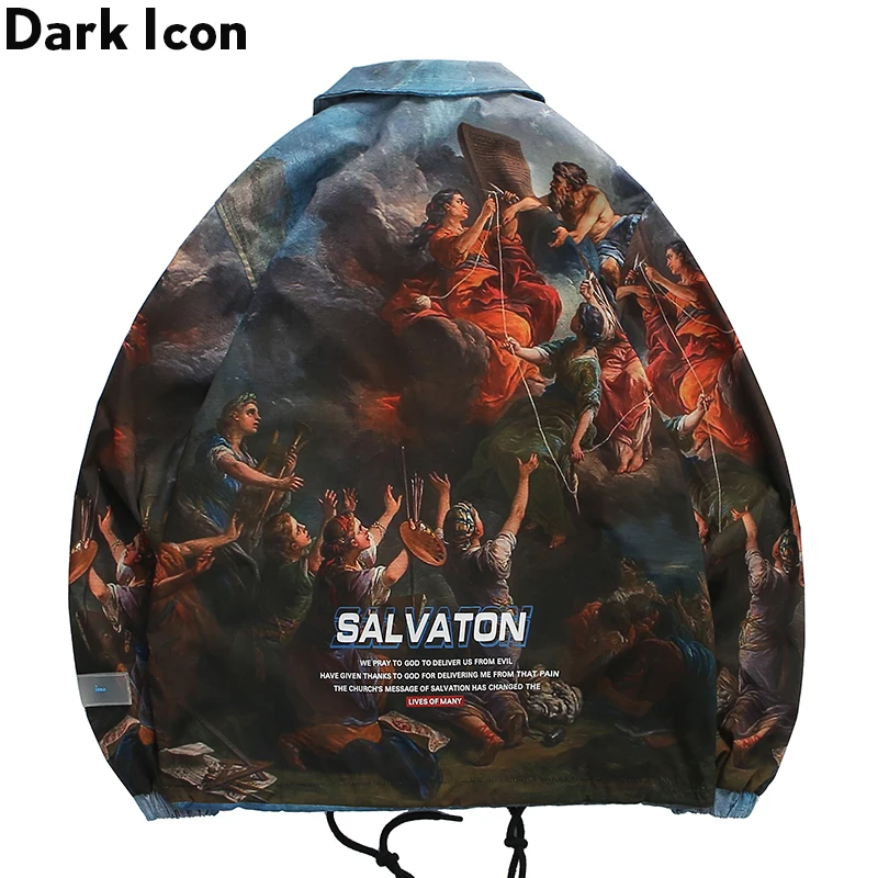 Promo  Dark Icon Turn-down Collar Japanese Jacket Men Full Printed Street Men's Jacket Streetwear Clothing