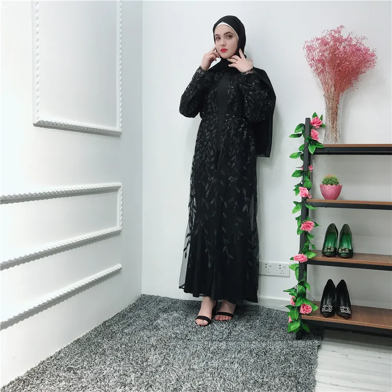 Роскошная мусульманская вышивка abaya длинные платья кардиган-кимоно открытые длинные халаты Jubah Ближний Восток Eid Рамадан исламский