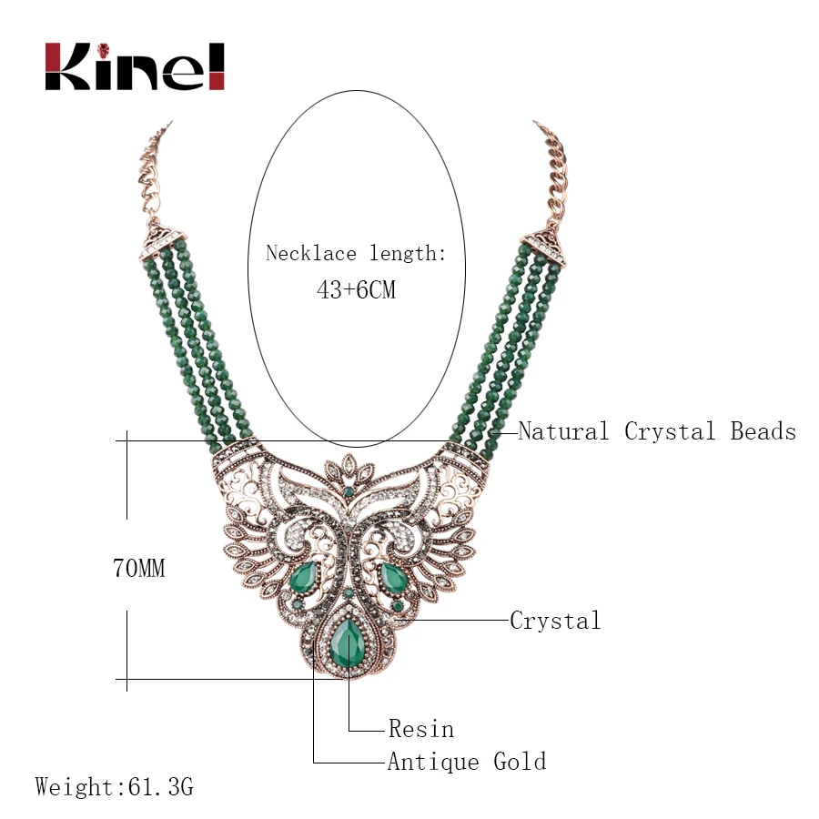 Kinel, роскошное ожерелье, s& Кулоны, античное золото, натуральный камень, большое ожерелье для женщин, кристалл, винтажное свадебное ювелирное изделие