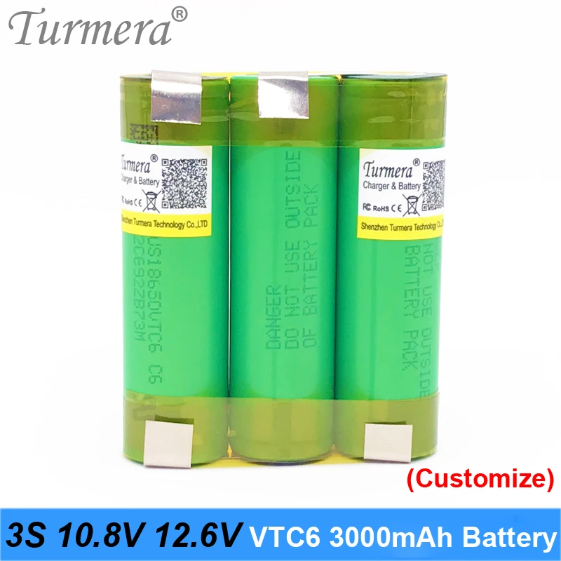 Аккумулятор vtc6 3S 12,6 V 4S 16,8 V US18650VTC6 3000mah 30A ток разряда для шуруповерта батареи(по индивидуальному заказу
