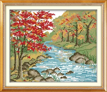 

Autumn view Printed pattern Grove Cross Stitch Kits Chinese Embroidery Needlework DMC Counted Home Decor Easy Cross-stitch set