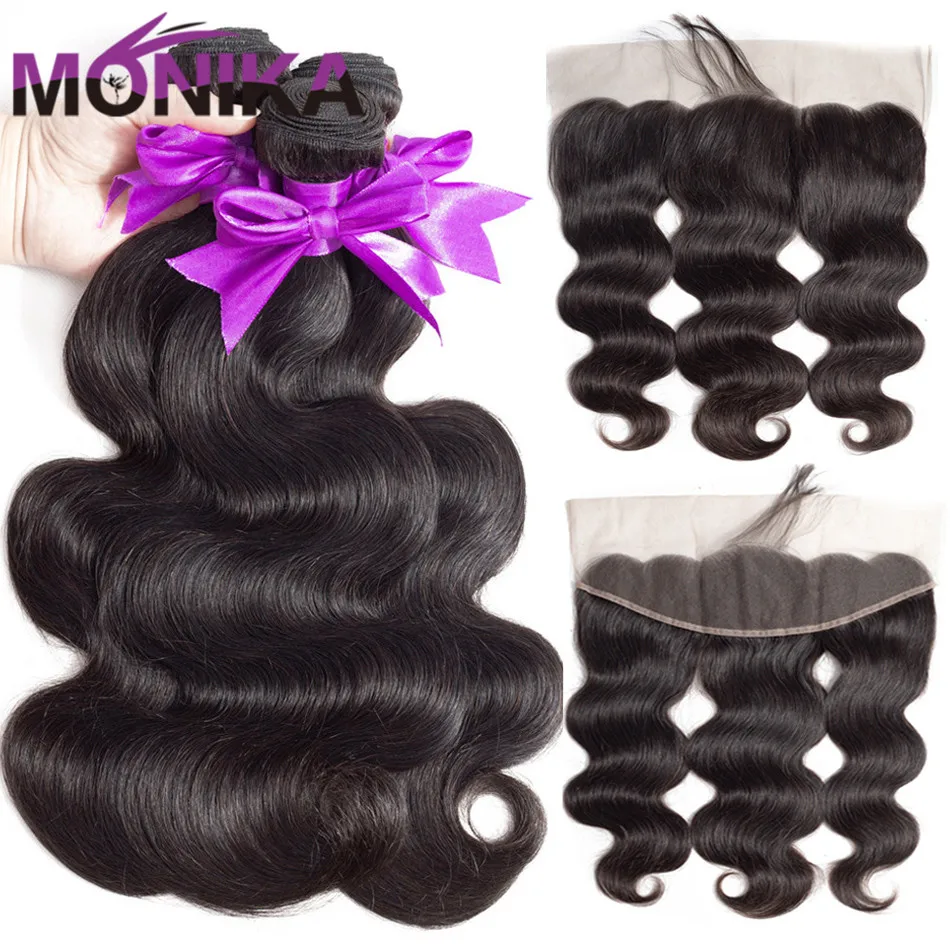 

MonikaHair Body Wave Bundles With Frontal Human Hair 3 Bundles with Frontal Brazilian Body Wave with Frontal and Bundles NonRemy