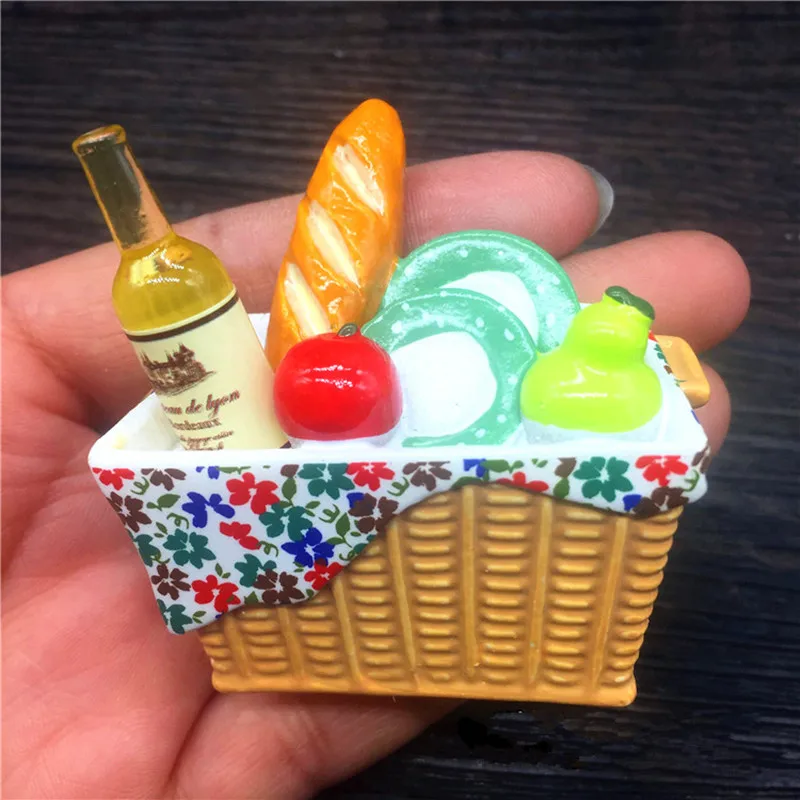 Lovely Picnic Basket Bread Food Afternoon Tea Magnetic Stickers Resin Fridge Magnets Home Kitchen Decoration wholesale | Дом и сад