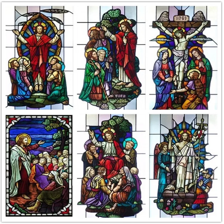 

Decorative self adhesive/static cling frosted stained continental window film can do custom size Crucifixion of Jesus/Christ