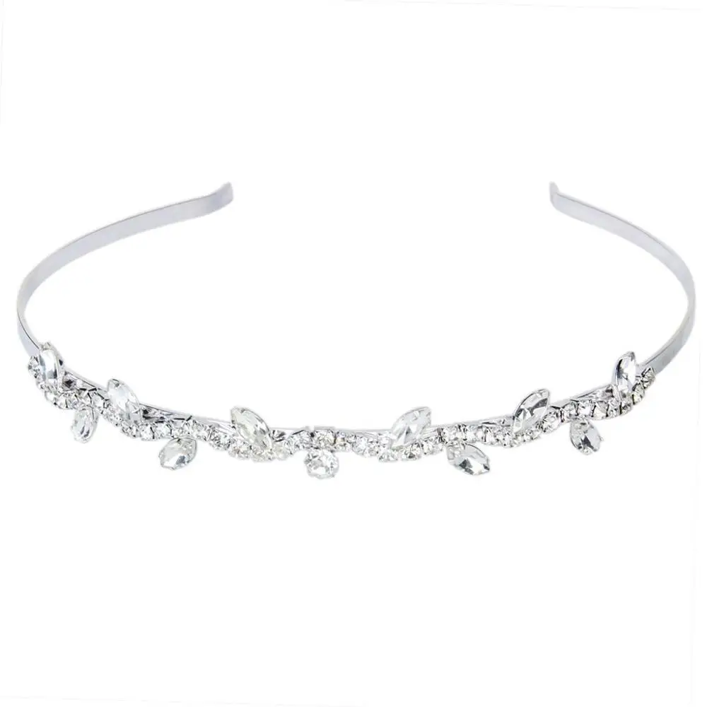 

Princess Crown Tiara Leaf Rhinestone Crystal Headband Kid Girls Party Bridal Wedding Hair Accessiories Bride Hair Jewelry Gift