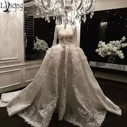 Vestido De Noiva 2019 кружева с длинным рукавом свадебное платье Роскошные Аппликации Дубай Аравия невесты платье бальное платье принцессы