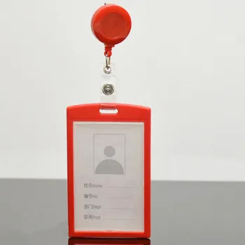 

1pcs Red Color Double Side Use Retractable Badge Reel Pull ID Card Case Badge Holder Office School Company Supplies