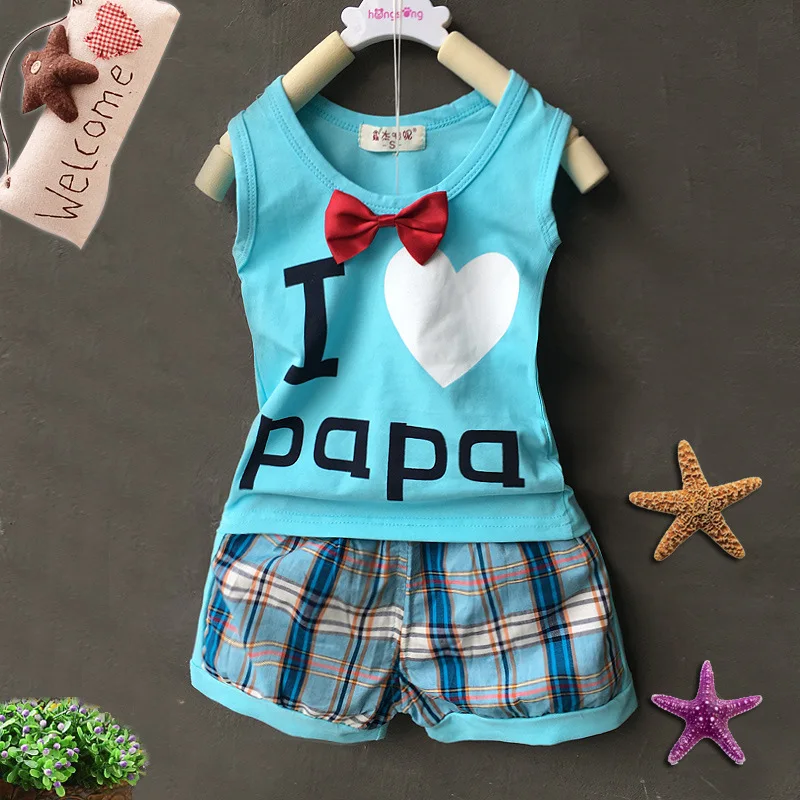 I LOVE PAPA Baby Clothing Set Children Vest + Pants Set Kids Clothes