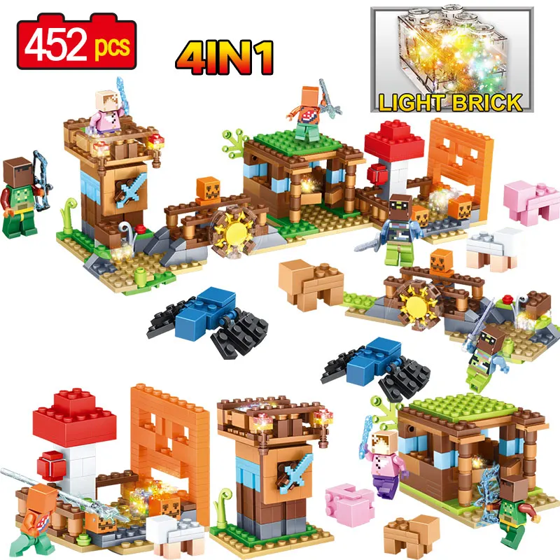 

452pcs My World Minecrafted City Building Blocks Educational Toy Compatible LEGOINGLY With Led Light Blocks for Children