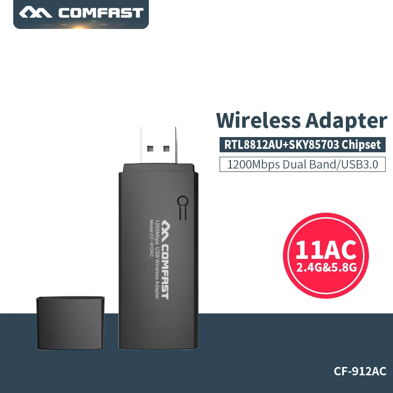 

COMFAST usb wifi adapter 1200 mbps 802.11ac bgn 2.4Ghz + 5.8Ghz Dual Band wi-fi dongle AC Network Card USB antinna wifi CF-912AC