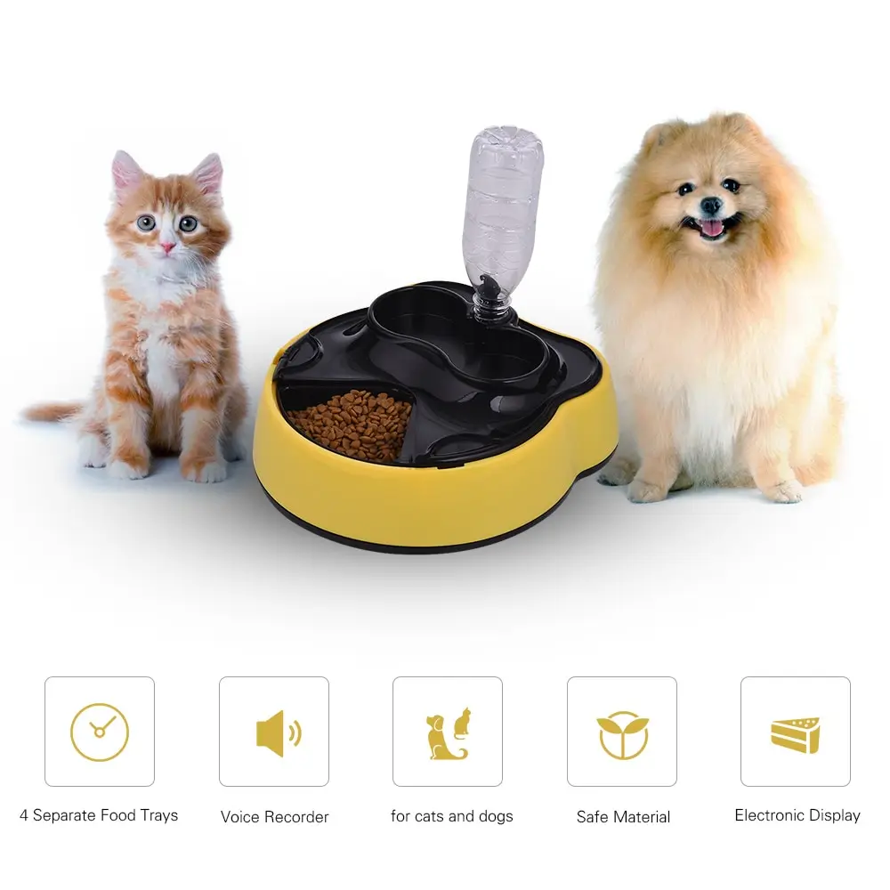 

Pet Dog Cats Feeder Automatic Pet Feeder Timing Dog Cat Food Dispenser 4 Meals Water Bowl Tray for Pet Puppy Kitten