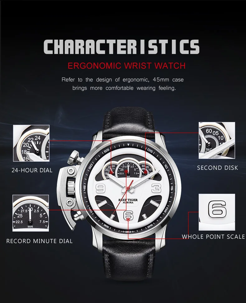 Reef Tiger/RT лучший бренд Роскошные мужские спортивные часы хронограф светящийся водонепроницаемые аналоговые часы Relogio Masculino+ коробка RGA2105