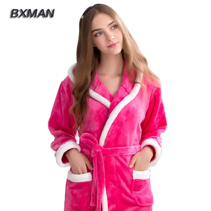 BXMAN Brand New Winter Robe Women Polyester Womens Hooded Flannel