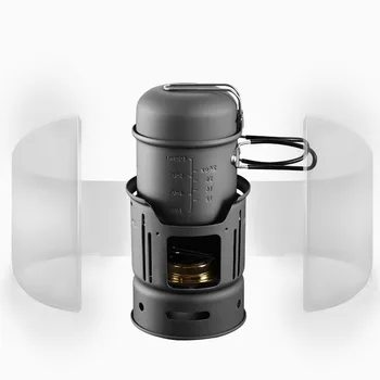 

Folding Cooking Ultralight Outdoor Pot Set 1-2 People Spirit Stove Windproof Alcohol Stove Camping Pan Set CW-C01