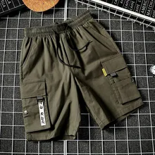 Мужские повседневные шорты Карго с эластичной резинкой на талии, военные короткие штаны, повседневные шорты с несколькими карманами в стиле пэчворк, армейские зеленые шорты