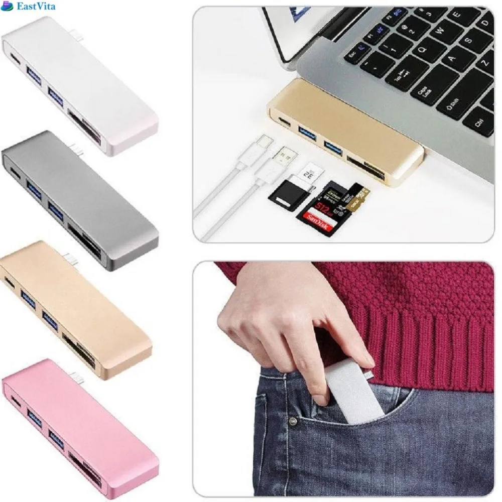 EastVita USB 3 0 Портативный Type-C 5-в-1 комбинированный адаптер концентратора и кардридер