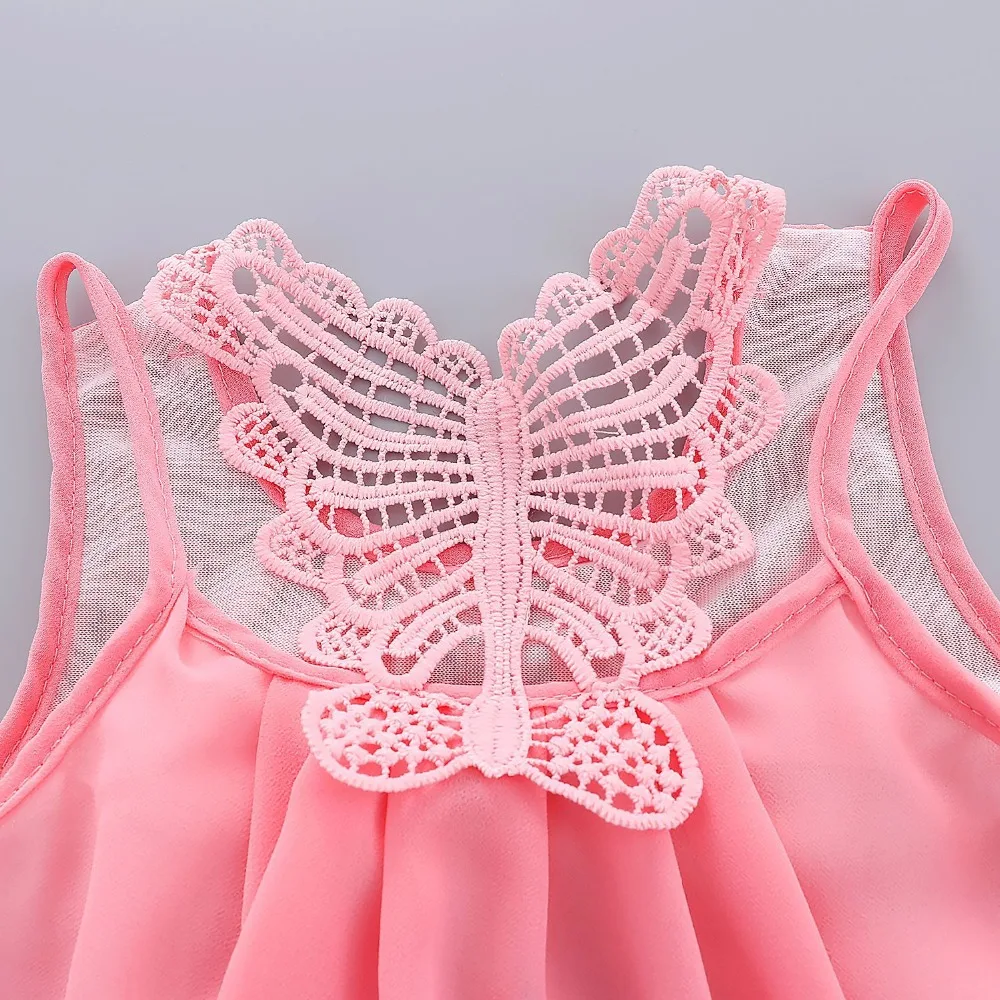 Летнее платье без рукавов с цветочным кружевом и бабочкой для маленьких девочек детское платье-пачка принцессы vestido infantil