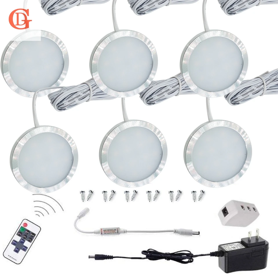 

6pc per set LED Puck Light 12V 2.5W LED Under Cabinet Lighting Wireless Remote Control LED Counter Light LED Cabinet light