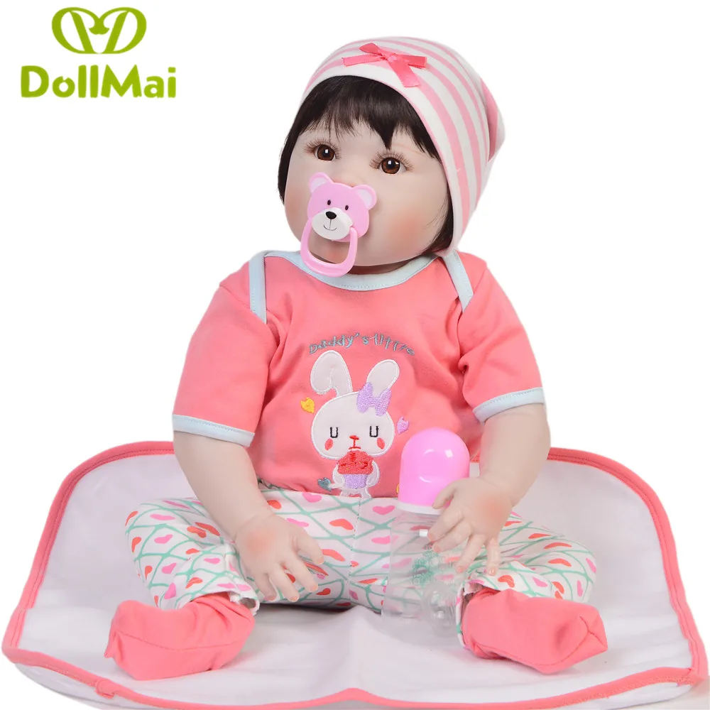 

DollMai bebe doll 57 cm Realistic Full Silicone 23'' Reborn Baby Girl Doll For Sale Lifelike Baby Alive Dolls Kids Playmate toy