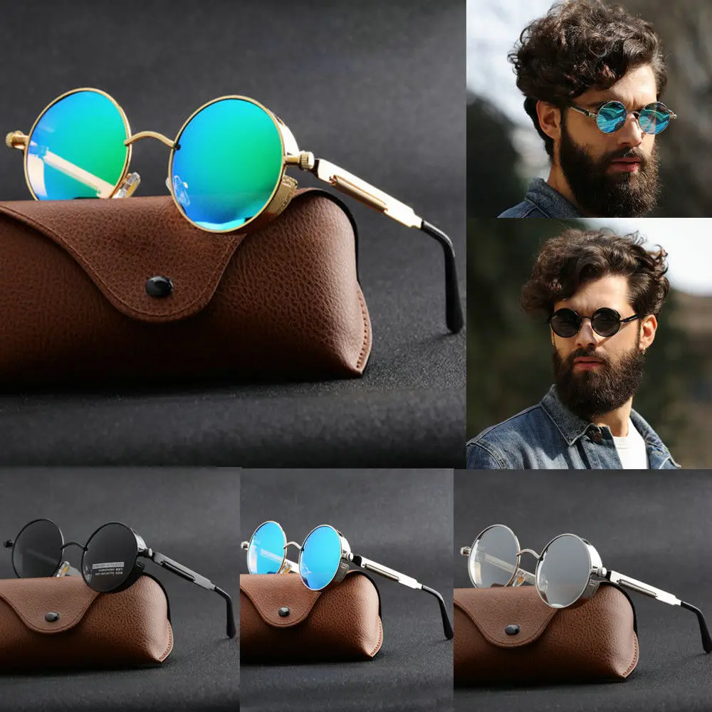 KLASSNUM 2019 New style Vintage Retro Polarized Steampunk Sunglasses Fashion Round Metal Mirrored Eyewear Accessories