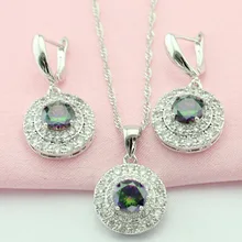 Классический Круглый Многоцветный белый кубический цирконий Ювелирные наборы для женщин ожерелье набор серьги кулон ожерелье подарочная коробка