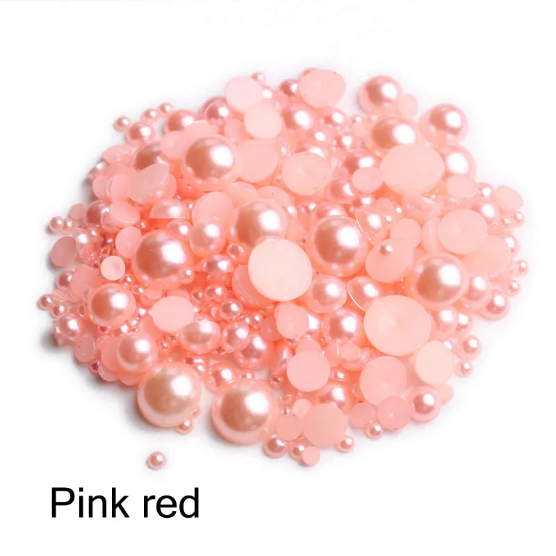 1000pcs/bag colourful round half pearl beads flat back For jewelry making Sewing Plastic ABS Pearl Beads2mm/3mm/4mm/5mm/6mm/8mm - Цвет: Pink Red