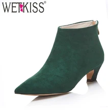 2017 New Arrival Ankle Boots Suede Winter Boots Med Strange Heel Female Footwear Back Zip Women Shoes Plus Size 33-43