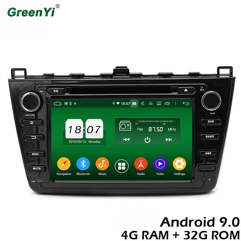 GreenYi 4G ram Android 9 0 автомобильный DVD для Mazda 6 Ultra Ruiyi 2008 2012 Восьмиядерный 32G rom радио gps