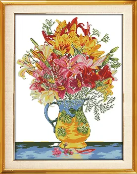 

Joy Sunday Colorful Blossom DIY DMC threads Counted Chinese Cross Stitch Kits printed Cross-stitch set Embroidery Needlework