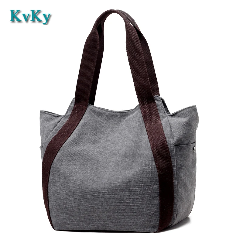 

KVKY Canvas Bag Tote Striped Women Handbags Laides Shoulder Bag New Fashion Sac a Main Femme De Marque Casual Bolsos Mujer