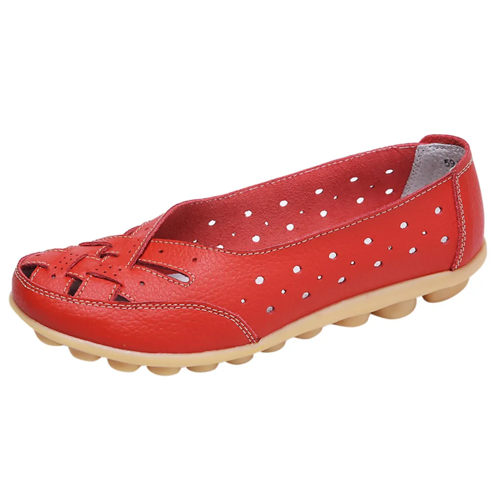 Jaycosin/Босоножки; Летняя женская обувь с круглым носком; сандалии с перфорацией в горошек; Повседневная обувь; повседневные шлепанцы с ремешком на щиколотке; женские сандалии - Цвет: Красный
