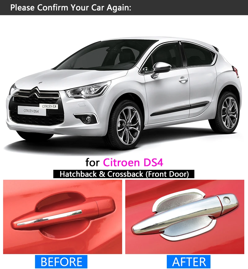 Набор хромированных накладок на ручки для Citroen DS 4 2010 2011 2012 2013 2014 2015 2016 2017