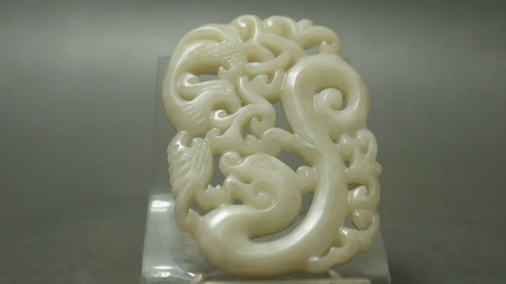 

Chinese old hetian jade hand carved jade Double Sided Necklace Pendant