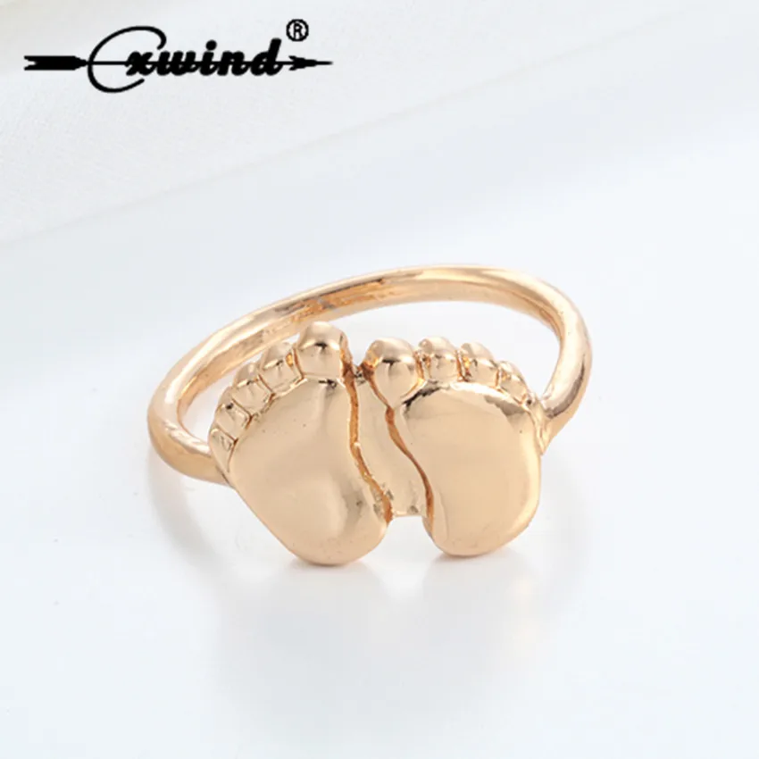 

Cxwind Cute Two Feet Ring Gold Fashion Baby Feet Shape Rings Children Statement Jewelry Gift Unisex Finger Around Rings Jewelry