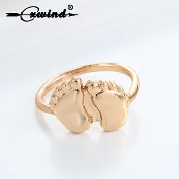 

Cxwind Cute Two Feet Ring Gold Fashion Baby Feet Shape Rings Children Statement Jewelry Gift Unisex Finger Around Rings Jewelry