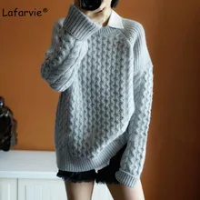 Lafarvie Cashmere Blended Knitted Sweater Women Tops Autumn Winter Thick Warm O-neck Long Sleeve Pullover Female Knitting Jumper