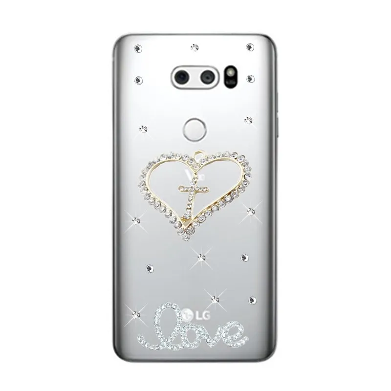 

For LG V30 V40 V20 Q7 Case New Love Pattern Rhinestone clear Cover Funda Capa For LG G4 G4S G5 G6 G7 K8 K10 2017 2018 Phone case