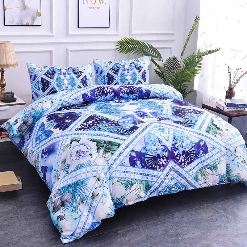 

ZEIMON Fashion Design Geometric With Flowers 3D Printing Bedding Set Queen Size Polyester Bedclothes Pillowcase Duvet Cover
