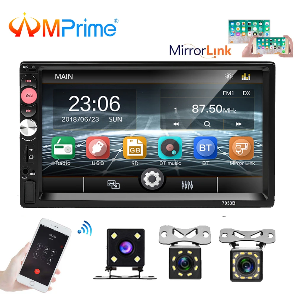 

AMPrime 2din Car Radio 7" Touch mirrorlink Android Player Subwoofer MP5 Player Autoradio Bluetooth RearView Camera Tape Recorder