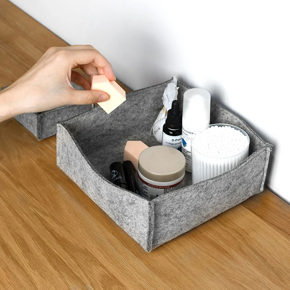 

Cosmetic Grey Felt Storage Bag Home Desktop Jewelry Organizer Box Office Table Stationery Finishing Boxes