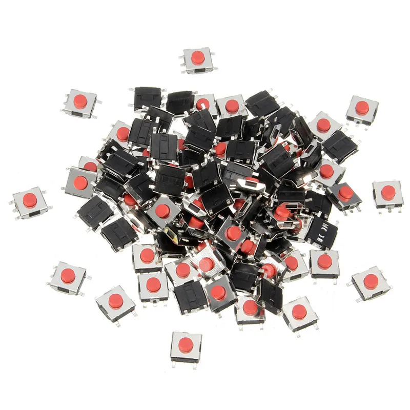 

100pcs/lot 6*6*3mm 5 PIN SMD Red Copper Tactile Push Button Switch Tact Switch 6mm*6mm*3mm High Quality