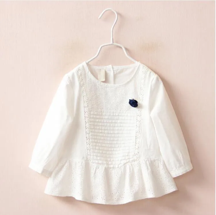 Y1854836 Осенняя модная блузка для маленьких девочек, блузки белые рубашки для детей, одежда для девочек топ с длинными рукавами для маленьких девочек - Цвет: Белый