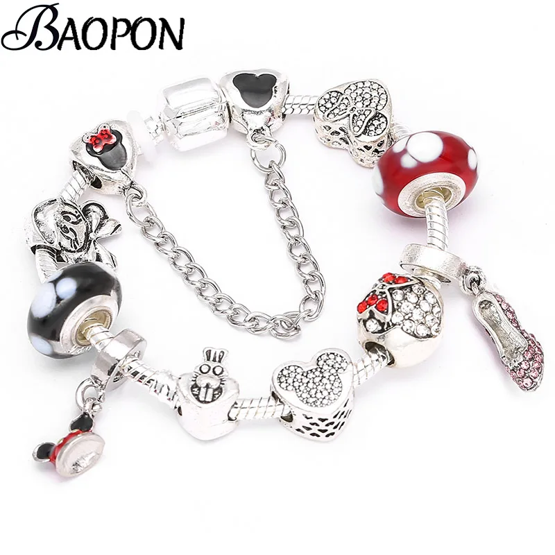 

BAOPON 2019 New Arrival Cartoon Charm Bracelets & Bangles White Nice Crystal Beads Fits Fine Bracelets For Women Jewelry Gift