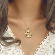 Collar con colgante de Ginkgo Biloba de dorado bohemio para mujer, cadena de oro retro, collar de hojas de Hojas simples, joyería para fiesta