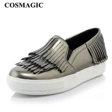 COSMAGIC/Новинка года; женские лоферы с бахромой; модные кроссовки с круглым носком без застежки; Повседневная однотонная обувь на плоской платформе для вождения