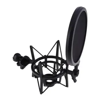 

vanpower Microphone Mic Professional Shock Mount with Pop Shield Filter Screen Provide Maximum Isolation from Handling Vibration